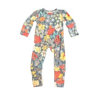 The Simple Seed Bamboo Floral Sleeper Romper 0-3 Months Blue Flower One Piece